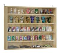 HOMCOM Vitrina Expositora Vitrina de Pared con Estantes Ajustables y 2 Puertas Correderas de Vidrio para Colecciones Perfumes Figuras de Decoración 80x9,5x60 cm Roble