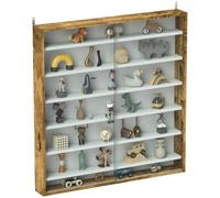 HOMCOM Vitrina Mural 7 Niveles con Puertas Vidrio 80x83cm Marrón Rústico | Vitrina, 6 estantes ajustables, para adornos de oficina y hogar