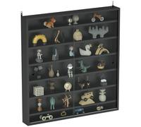 HOMCOM Vitrina Mural 7 Niveles con Puertas Vidrio 80x83cm Negro | Vitrina, 4 estantes ajustables, para adornos de oficina en casa
