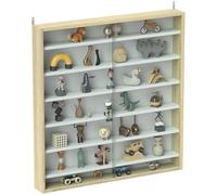 HOMCOM vitrina para colección vitrina de pared 80 x 9,5 x 83 cm con 6 estantes ajustables en altura y 2 puertas correderas de cristal, para coleccionar figuras y coches en miniatura, roble