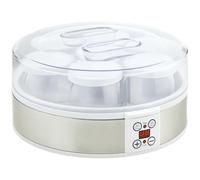 HOMCOM Yogurtera 20W Capacidad 1,26L Máquina de Yogur 24x24x13 cm Blanco | 7 Tarros de Cristal de 180 ml, Termostato Ajustable, Temporizador de 1-48 Horas, Pantalla LED
