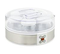 HOMCOM Yogurtera 20W Capacidad 1,26L Máquina de Yogur con 7 Tarros de Cristal de 180 ml Termostato Ajustable Temporizador de 1-48 Horas y Pantalla LED 24x24x13 cm Blanco