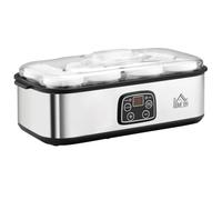 HOMCOM Yogurtera 25W Capacidad 1,44L con 8 Tarros de Cristal 180 ml Plata