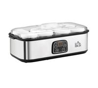 HOMCOM Yogurtera 25W Capacidad 1,44L con 8 Tarros de Cristal 180 ml Plata
