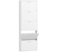 HOMCOM Zapatero 15 pares, armario zapatero estrecho moderno con 5 cajones abatibles, 65 x 17 x 180,5 cm blanco Aosom España