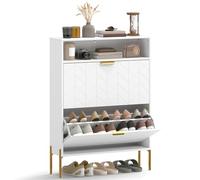 HOMCOM Zapatero 16 Pares, armario estrecho con 2 cajones abatibles, compartimento abierto y estantes ajustables, estilo moderno, para pasillo, entrada, 80 x 23,7 x 110 cm, color blanco