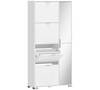 HOMCOM Zapatero 16 pares armario para zapatos 4 compartimentos abatibles 2 puertas con espejo estantes regulables blanco
