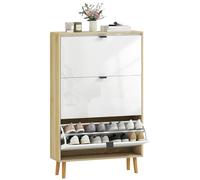 HOMCOM Zapatero Ahorraespacio Slim con 3 Puertas Abatibles, Zapatero de Entrada con Estantes Regulables en 2 Niveles y Base Elevada, Organizador de Zapatos para 24 Pares con Manija, 80x24x127 cm