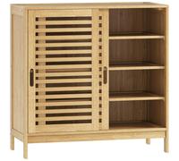 HOMCOM Zapatero con 2 Puertas Correderas de Lamas Estantes Ajustables para 16 Pares de Zapatos 80x35x80 cm Natural