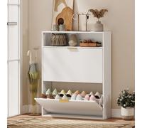 HOMCOM Zapatero con 2 solapas, zapatero estrecho con 2 puertas, espacio de almacenamiento, cajonera para zapatos con capacidad para 12-16 pares de zapatos para pasillo, entrada 80x24x102.5 cm, Blanco