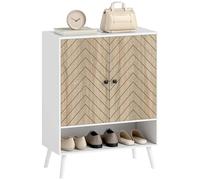 HOMCOM Zapatero de 2 Puertas con Diseño en Espiga, Zapatero Entrada Recibidor con Estantes Ajustables, Compartimento Abierto, para 15 Pares de Zapatos, 75x35x97 cm, Blanco y Natural