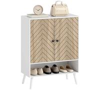 Homcom zapatero de 2 puertas con diseño en espiga, zapatero entrada recibidor con estantes ajustables, compartimento abierto, para 15 pares de zapatos, 75x35x97 cm, blanco y natural 97 cm