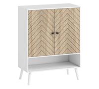 HOMCOM Zapatero de 2 Puertas con Diseño en Espiga, Zapatero Entrada Recibidor con Estantes Ajustables, Compartimento Abierto, para 15 Pares de Zapatos, 75x35x97 cm, Blanco y Natural