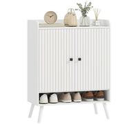 HOMCOM Zapatero de 2 Puertas en Lamas, Zapatero Entrada Recibidor con Estantes Ajustables, Compartimento Abierto, para 15 Pares de Zapatos, 75x35x97 cm, Blanco