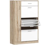 HOMCOM Zapatero de 3 Puertas para 18-27 Pares de Zapatos con Cajón y Armario Anti-Vuelco para Entrada 84x30x132 cm Madera Natural Aosom España