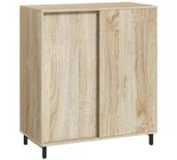 HOMCOM Zapatero de 4 niveles, mueble de aglomerado y acero con puerta corredera, estantes para hasta 12 pares de zapatos, 80 x 40 x 93 cm, color madera