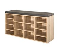 HOMCOM Zapatero de Almacenamiento múltiple con 14 Compartimentos, cojín para mudanzas, Marco sólido, Almohadillas para pies para Oficina en casa, organización, Botas de Entrenamiento, Color marrón