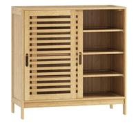 Homcom zapatero de bambú con 2 puertas correderas de lamas, zapatero entrada recibidor con estantes ajustables, para 16 pares de zapatos, 80x35x80 cm, natural