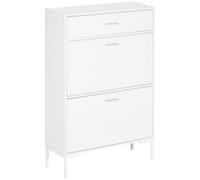 HOMCOM Zapatero elegante con 2 puertas abatibles y cajón, para 12 pares de zapatos, de metal, madera aglomerada y MDF, 75 x 26 x 110 cm, blanco