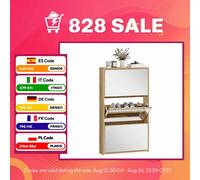 HOMCOM Zapatero Estrecho 3 Puertas con Espejo 65x17x114,5 cm Natural