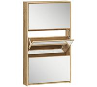 HOMCOM Zapatero Entrada Recibidor con 3 Puertas con Espejo Zapatero Estrecho para 9 Pares de Zapatos 65x17x114,5 cm Natural