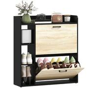 HOMCOM Zapatero Estrecho 2 Puertas 15 Pares 83x24x90,5 cm Natural y Negro