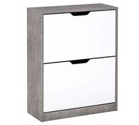 HOMCOM Zapatero Estrecho, 2 Puertas Abatibles, Zapatero Entrada Recibidor para 8 Pares de Zapatos, para Pasillo, Espacios Reducidos, 62,5x26x81 cm, Gris y Blanco