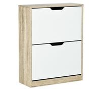 HOMCOM Zapatero Estrecho, 2 Puertas Abatibles, Zapatero Entrada Recibidor para 8 Pares de Zapatos, para Pasillo, Espacios Reducidos, 62,5x26x81 cm, Roble y Blanco