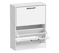 HOMCOM Zapatero Estrecho 2 Puertas de Alto Brillo, Zapatero Entrada Recibidor, Estantes Ajustables, Diseño Mármol, para 8 Pares de Zapatos, para Pasillo, Espacios Reducidos, 60x24x80 cm, Blanco