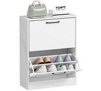HOMCOM Zapatero Estrecho 2 Puertas de Alto Brillo, Zapatero Entrada Recibidor, Estantes Ajustables, Diseño Mármol, para 8 Pares de Zapatos, para Pasillo, Espacios Reducidos, 60x24x80 cm, Blanco