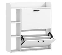 HOMCOM Zapatero Estrecho con 2 Puertas Estantes para 15 Pares de Zapatos Blanco Blanco