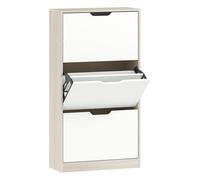 HOMCOM Zapatero Estrecho, 3 Puertas Abatibles, Zapatero Entrada Recibidor para 18 Pares de Zapatos, para Pasillo, Espacios Reducidos, 62,5x26x117,5 cm, Roble y Blanco