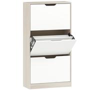 HOMCOM Zapatero Estrecho 3 Puertas Abatibles Zapatero Entrada Recibidor para 18 Pares Zapatos 62,5x26x117,5 cm Roble y Blanco Aosom España