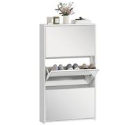 HOMCOM Zapatero Estrecho 3 Puertas con Espejo, Zapatero Entrada Recibidor, para 9 Pares de Zapatos, para Pasillo, Espacios Reducidos, 65x17x114,5 cm, Blanco