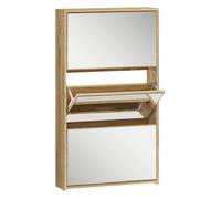 HOMCOM Zapatero Estrecho 3 Puertas con Espejo, Zapatero Entrada Recibidor, para 9 Pares de Zapatos, para Pasillo, Espacios Reducidos, 65x17x114,5 cm, Natural