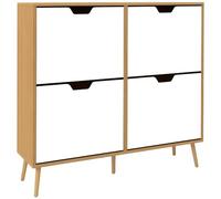 HOMCOM Zapatero Estrecho 4 Cajones Abatibles para 16 Pares Blanco/Natural | Zapatero Entrada Recibidor, Patas de Madera, Estantes Ajustables, para Pasillo, 95x26x95 cm