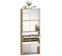 HOMCOM Zapatero Estrecho 4 Puertas con Espejo, Zapatero Entrada Recibidor, para 12 Pares de Zapatos, para Pasillo, Espacios Reducidos, 63x17x146 cm, Natural