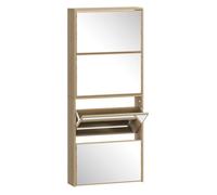 HOMCOM Zapatero Estrecho 4 Puertas con Espejo, Zapatero Entrada Recibidor, para 12 Pares de Zapatos, para Pasillo, Espacios Reducidos, 63x17x146 cm, Natural