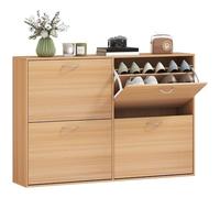 HOMCOM Zapatero Estrecho 4 Puertas, Zapatero Entrada Recibidor con Estantes Ajustables, para 16-24 Pares de Zapatos, para Pasillo, Espacios Reducidos, 120x24x81 cm, Natural