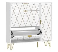 HOMCOM Zapatero Estrecho con 2 Cajones Abatibles, Mueble Zapatero Moderno con Armario y Estantes Ajustables, 10-14 Pares de Zapatos, para Pasillo, Entrada, 110x25x110,6 cm, Blanco