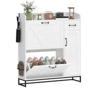 HOMCOM Zapatero Estrecho con 2 Cajones Abatibles, Zapatero Entrada Recibidor Rústico con Cajón y Estantes Ajustables, para 12 Pares de Zapatos, para Pasillo, Espacio Reducido, 106,7x26x116 cm, Blanco