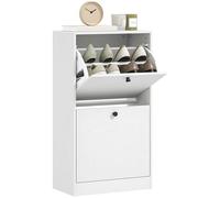 HOMCOM Zapatero Estrecho con 2 Puertas, Zapatero Entrada Recibidor con Estantes Ajustables, para 8 Pares de Zapatos, 47x26x85 cm, Blanco Veteado