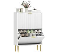 HOMCOM Zapatero Estrecho con 2 Puertas Acanaladas Zapatero Entrada Recibidor con Estantes Ajustables para 12 Pares de Zapatos 60x24x91,5 cm Blanco