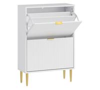 HOMCOM Zapatero Estrecho con 2 Puertas Acanaladas Zapatero Entrada Recibidor con Estantes Ajustables para 12 Pares de Zapatos 60x24x91,5 cm Blanco