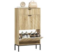 HOMCOM Zapatero Estrecho con 2 Puertas Cajón y Estantes Ajustables para 8 Pares de Zapatos 60x24x105,5 cm Roble Natural/natural