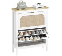 HOMCOM Zapatero Estrecho con 2 Puertas de Ratán 80x24x95,5 cm Blanco