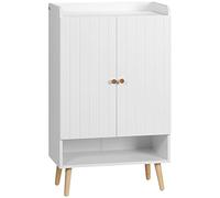 HOMCOM Zapatero Estrecho con 2 Puertas Mueble Zapatero con Estante Abierto y Estantes Ajustables para 15 Pares de Zapatos para Pasillo Entrada 60x33x100 cm Blanco