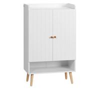 HOMCOM Zapatero Estrecho con 2 Puertas Mueble Zapatero con Estante Abierto y Estantes Ajustables para 15 Pares de Zapatos para Pasillo Entrada 60x33x100 cm Blanco