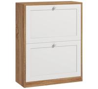 HOMCOM Zapatero Estrecho con 2 Puertas, Zapatero para Entrada Recibidor con Estantes Regulables, Capacidad para 12 Pares de Zapatos, para Pasillo y Espacios Pequeños, 60x24,5x75,5 cm, Natural y Blanco