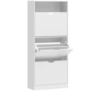 HOMCOM Zapatero Estrecho con 3 Cajones Abatibles Estantes Ajustables y Compartimento Abierto Capacidad para 12-18 Pares Blanco